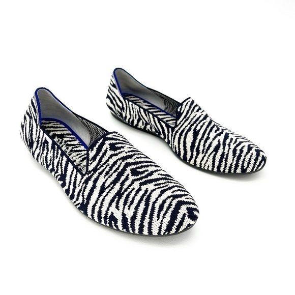 Rothy’s The Almond Loafer Zebra Print Navy Blue & White Size 10.5 EUC - Picture 1 of 12
